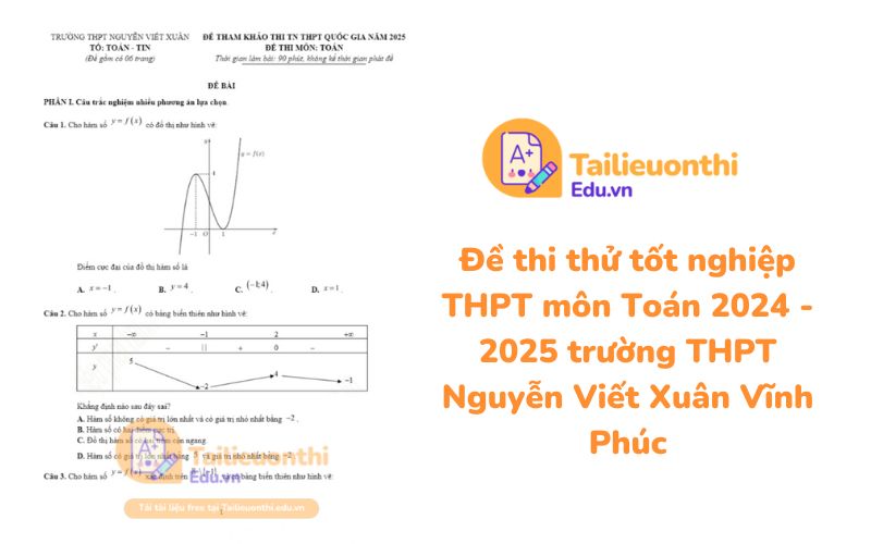 Đề thi thử tốt nghiệp THPT môn Toán 2024 - 2025 trường THPT Nguyễn Viết Xuân Vĩnh Phúc